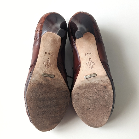 Preppy Cole Haan woven Peep toe lace up high heel shoes - Picture 9 of 10